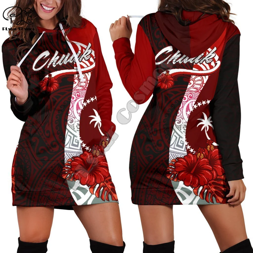 

Polynesian Island Chuuk Country Tribal Culture Retro Harajuku 3DPrint Woman O Neck Straight Sweatshirt Pullover Hoody Dress A6