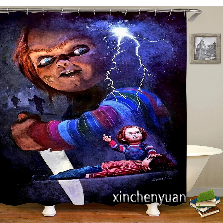 Horror Chucky Shower Curtains Waterproof Bathroom Curtain 3d Printed Fabric with Hooks Decoration Shower Curtain M10