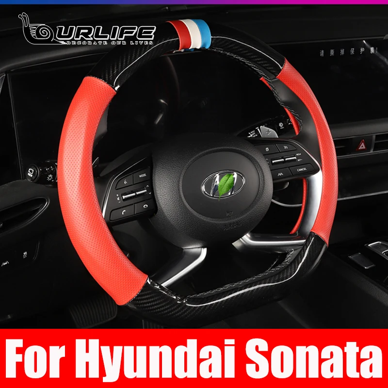 Black Leather Hand Steering Wheel Cover Car Accessories For Hyundai Elantra 7th Sonata 10th 2020 2021