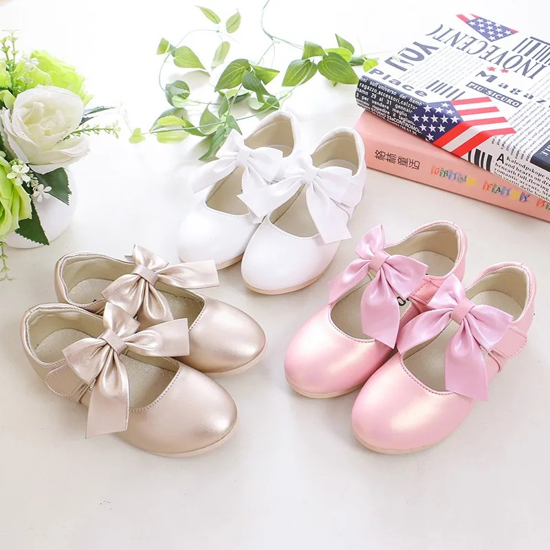 Girls Princess Shoes Shallow Bowknot Metallic Color Fashion Sweet Girl\'s Mary Janes Shoes Light Non-slip 26-36 Kids Ballet Flats