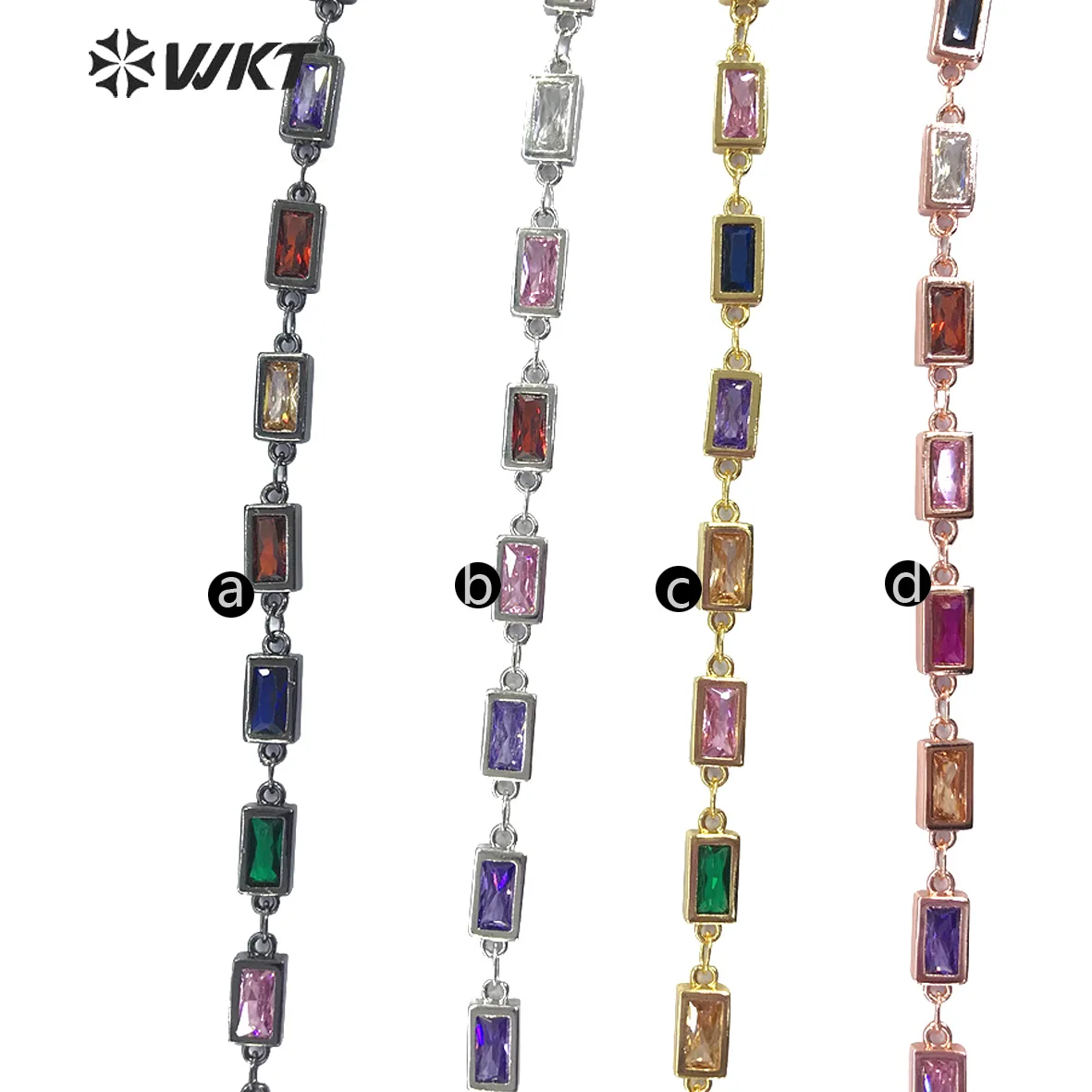 WT-BC122 WKT Jewelry Square cubic zircon chain with Gold Electroplated brass Rosary Chain 10 meters For Jewelry Making