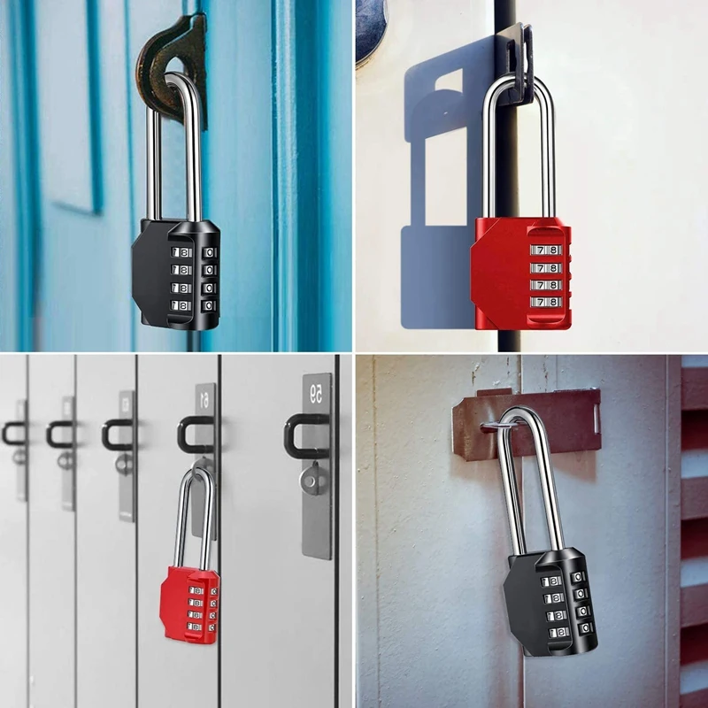 أقفال رمز حزمة 2 ، 4 أرقام طويلة قفل قابل لإعادة التثبيت لبوابة في الهواء الطلق ، سقيفة ، سياج ، تخزين غلق بمشبك ، خزانة الصالة الرياضية
