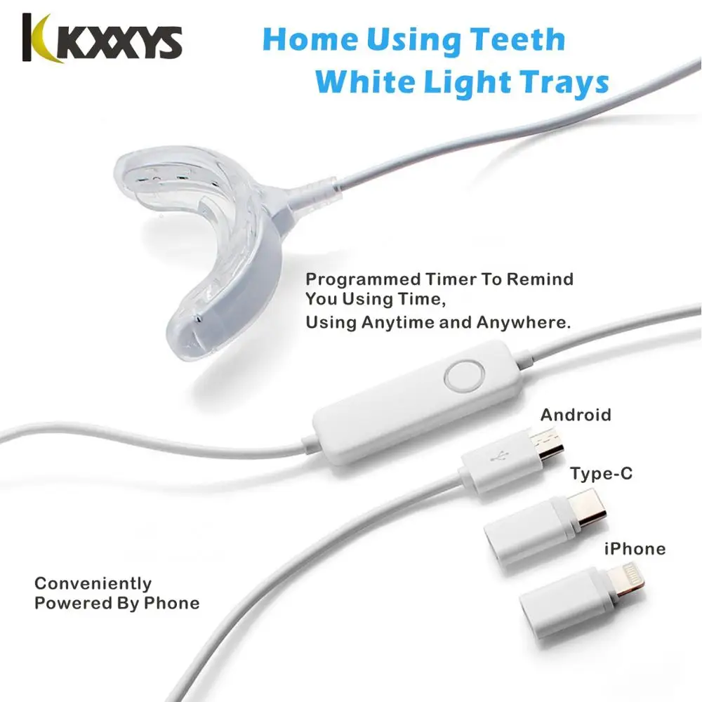 Smart  LED Timing Teeth Whitening Lights Kit for Android&IOS Cellphone,With Mouthpiece Carbamide Peroxide Bleaching Gel