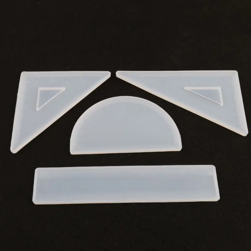 4 Shapes Silicone Resin Ruler Molds Straignt Square Triangular Rulers Protractor Handmade Mold Art Craft