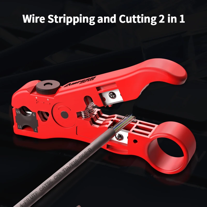 AMPCOM All-In-One Stripping Tool Cavo Wire Stripper Strumento di Compressione Coassiale Stripper Cavo, Cavo Tondo, taglierina e Cavo Piatto