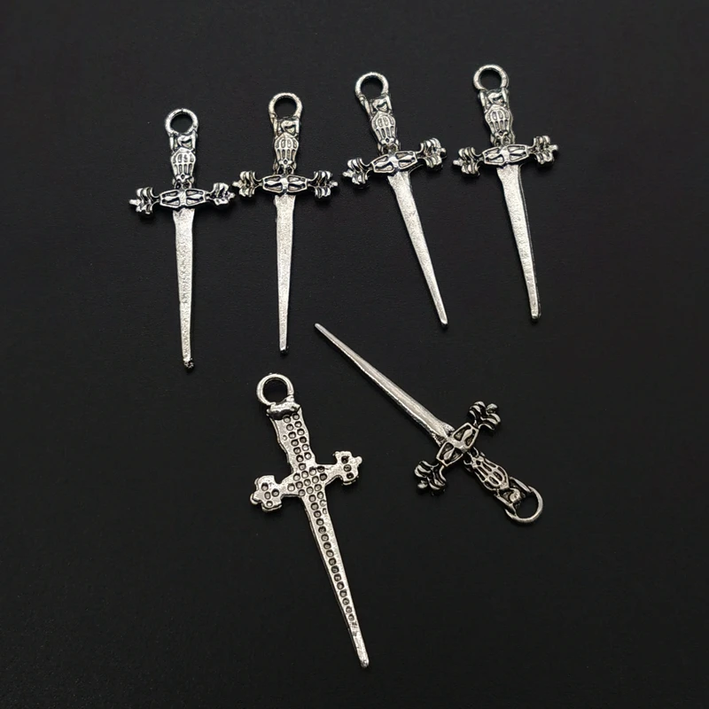 10pcs Dagger ,Sword Charms Tibetan Silver Plated Pendants Antique Jewelry Making DIY Handmade Craft