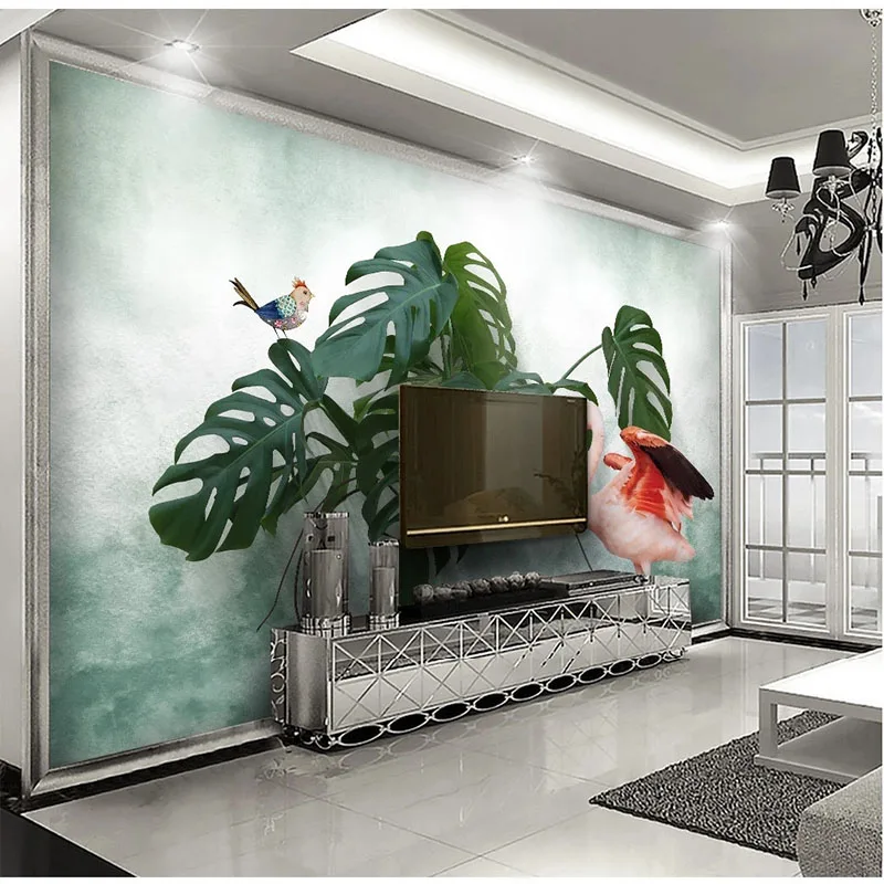 

Custom 3D Photo Wallpaper Any Size Nordic Small Fresh Turtle Leaf Flamingo Background Wall Mural Sticker Papel De Parede Tapety