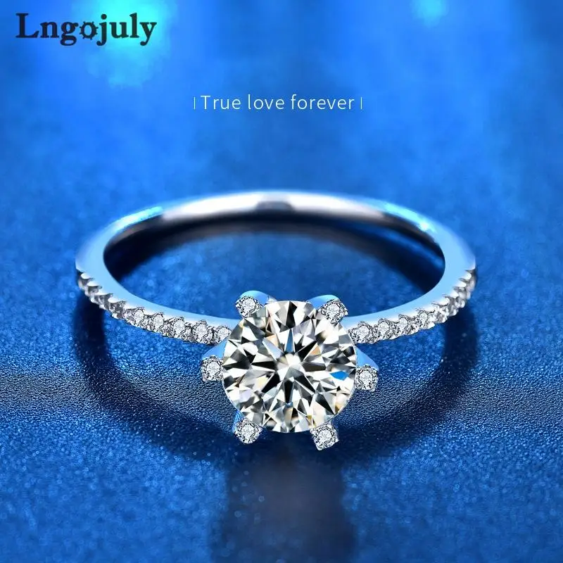 Fine Jewelry Pure 925 Sterling Silver Women Ring 1 Carat Moissanite Ring For Women Luxury Engagement Party Silver 925 Jewelry