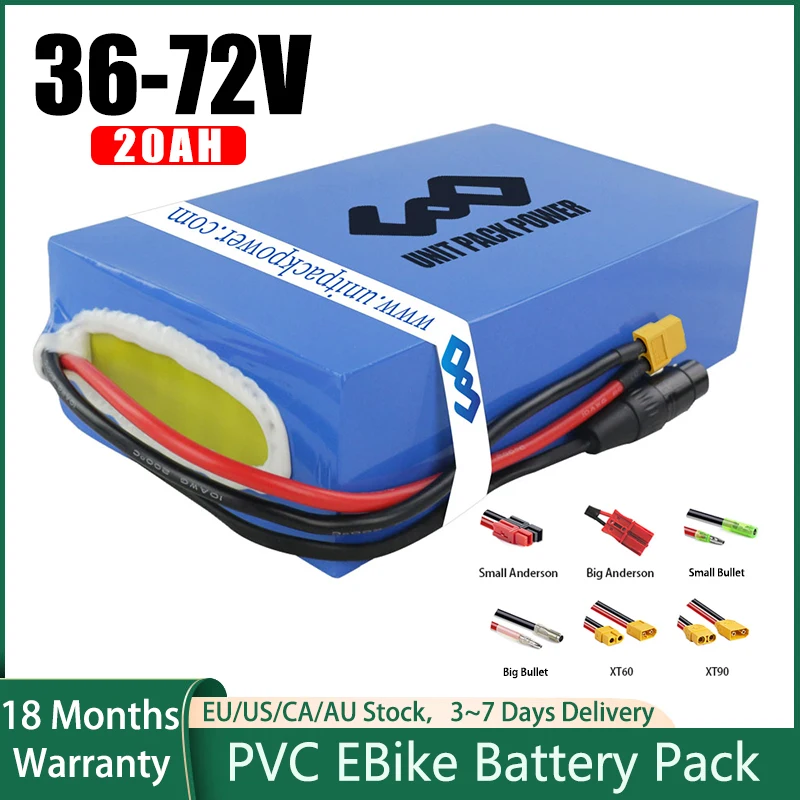 Ebike Battery Pack for Electric Bike, Electric Scooter, Bafang 250-2800W, 36V, 48V, 52V, 60V, 72V, 20AH, 18650