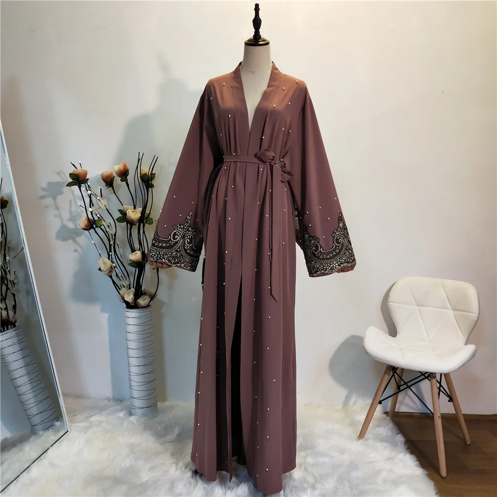 Moslim Vrouwen Appliqueert Abaya Open Kimono Arab Gewaad Kraal Turkse Dubai Midden-Oosten Ramadan Islamitische Kleding Vest Maxi Gewaad