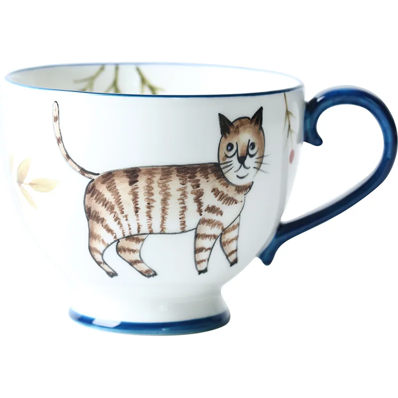 Nordic Style Retro Hand-painted Ceramic Coffee Mug Teacup Home Breakfast Milk Mug Coffee Cups Mug Hand-painted Animal Water Cup