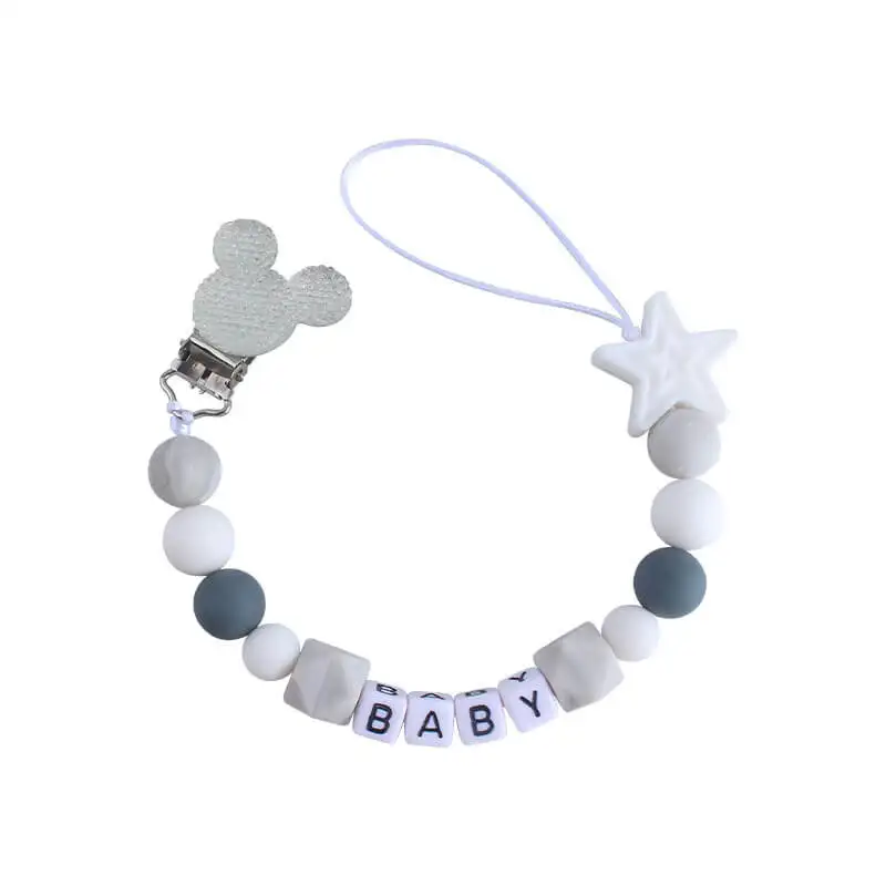 Sucette en Silicone personnalisé pour bébé, chaîne Anti-chute, Mini Silicone Mickey bébé sucette Clip chaîne anneau de dentition Chupetes Para Bebes