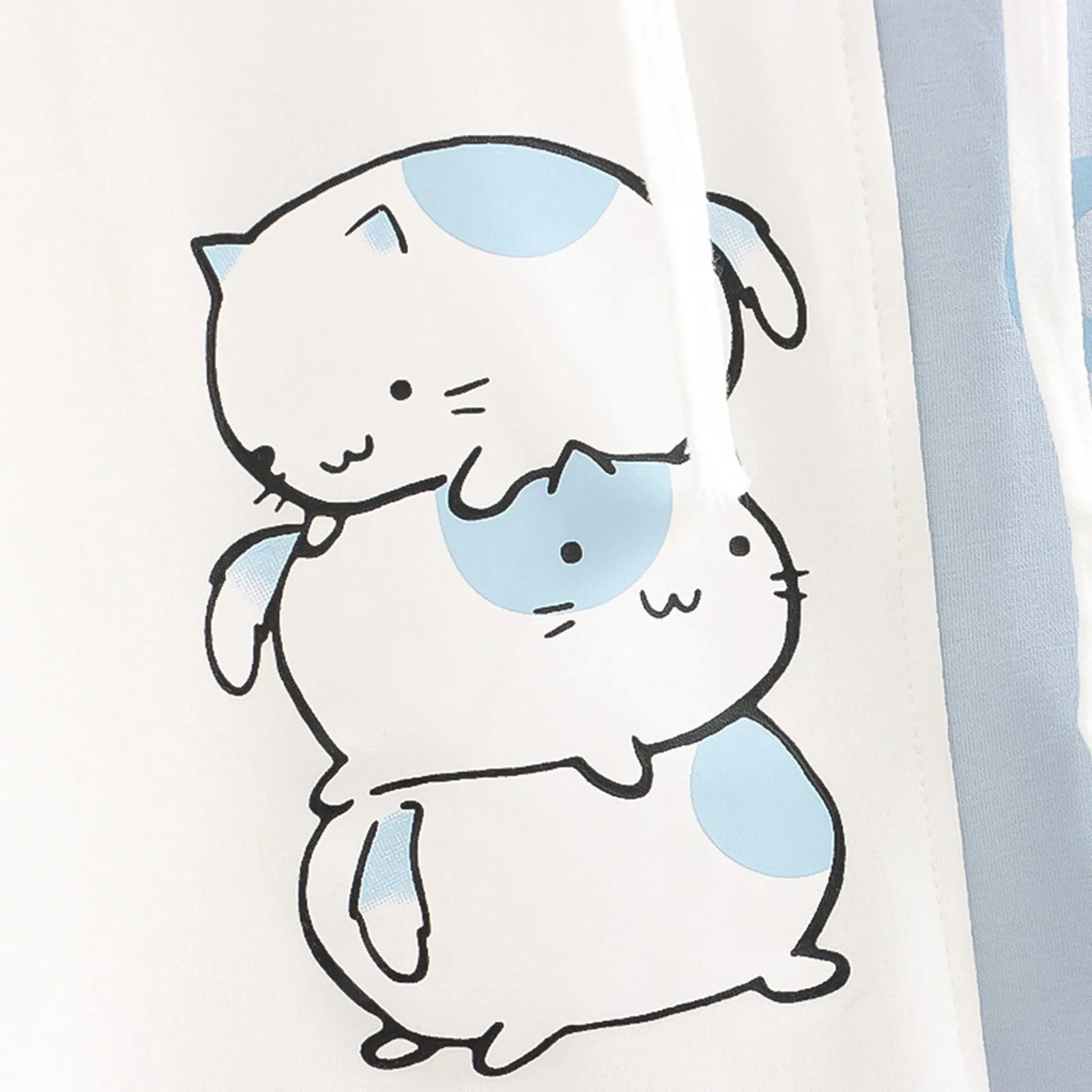 Sweat à capuche imprimé chat de dessin animé pour femme, sweats à capuche Harajuku, bleu bébé, doux, optique d'hiver, chaud, mignon, Kawaii, survêtement en Y