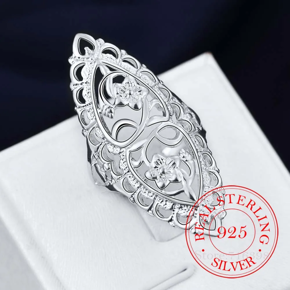925 Sterling Silver Finger Rings for Women Hollow Rhinestone Engagement British Style Jewelry Vintage Boho Luxury Ladies Female