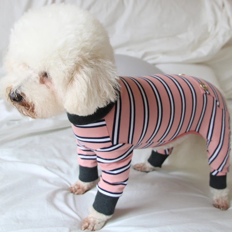 Pet Dog Jumpsuit Thin 100%Cotton Puppy Clothes Striped Overalls Stretchy  Pajamas For Small Dogs Chihuahua Poodle Sweatshirt