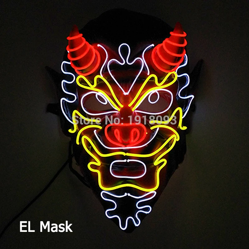 Hot Sales Carnival LED Mask Party Masque Masquerade Masks Horror Neon EL Mask LED Light Up Mask Halloween Glow Party Supplies