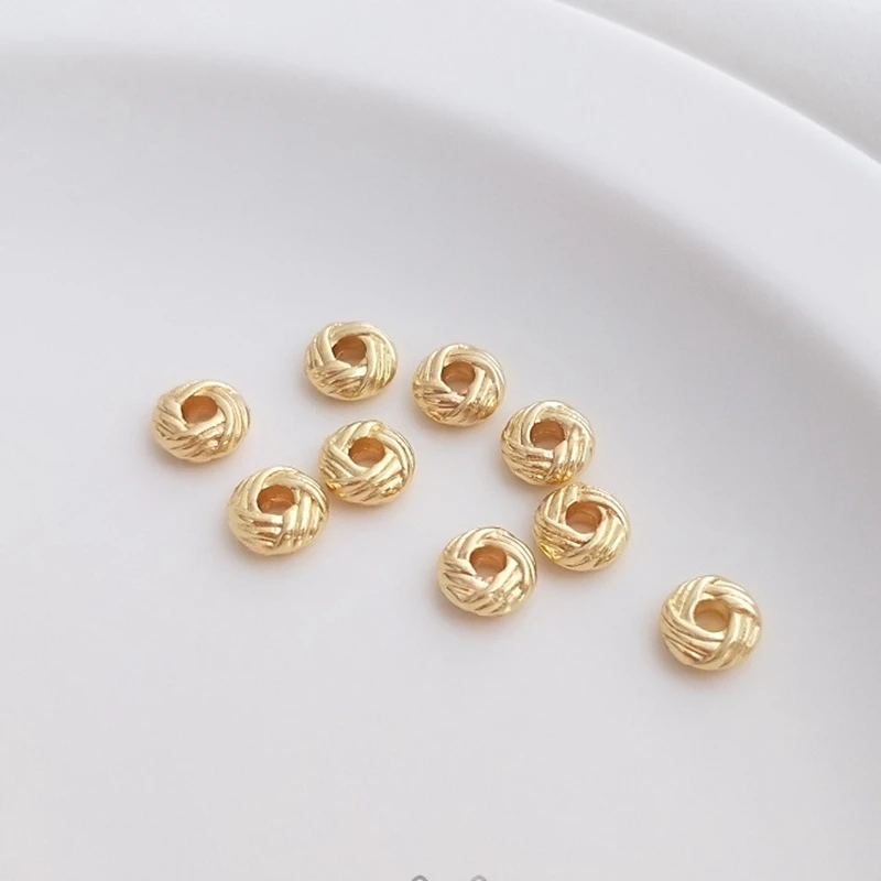 

6MM 14K Gold Plated Copper Pineapple Knot Spacer Big Hole Loose Beads DIY Jewelry Making Findings Accessories