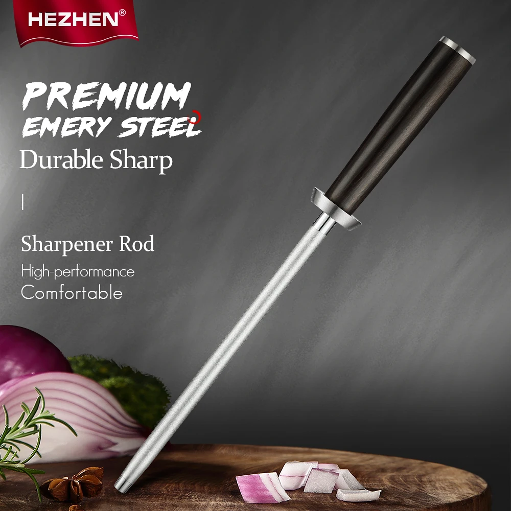 

HEZHEN Sharpening Rod Sharpener Ebony Handle Wear-Resistant Emery Steel Kitchen Tools Sharpening Tool