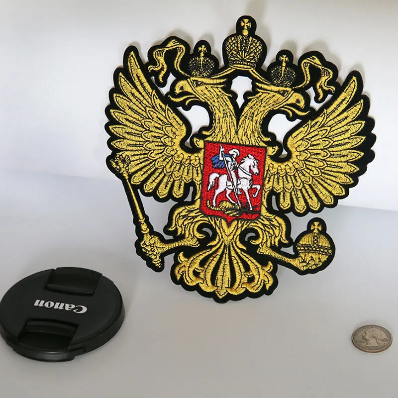 Russia National Emblem Patches Iron on Coat Double Eagle Back Rubber Embroidery Clothing Accessories Biker Patches