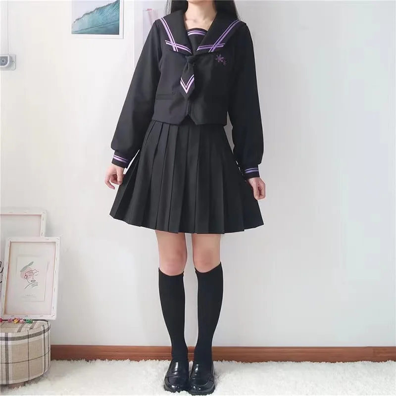 Uniformes scolaires japonais d'automne pour filles, ensembles complets mignons de longs hauts de marin jupe plissée, Costume Cosplay Jk série XL 2019