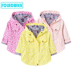 2020 Spring Autumn New Jacket Coat For Girls Flower Windbreaker Jacket Children Waist Hooded Mid-length Coat Jacket Kids Clothes