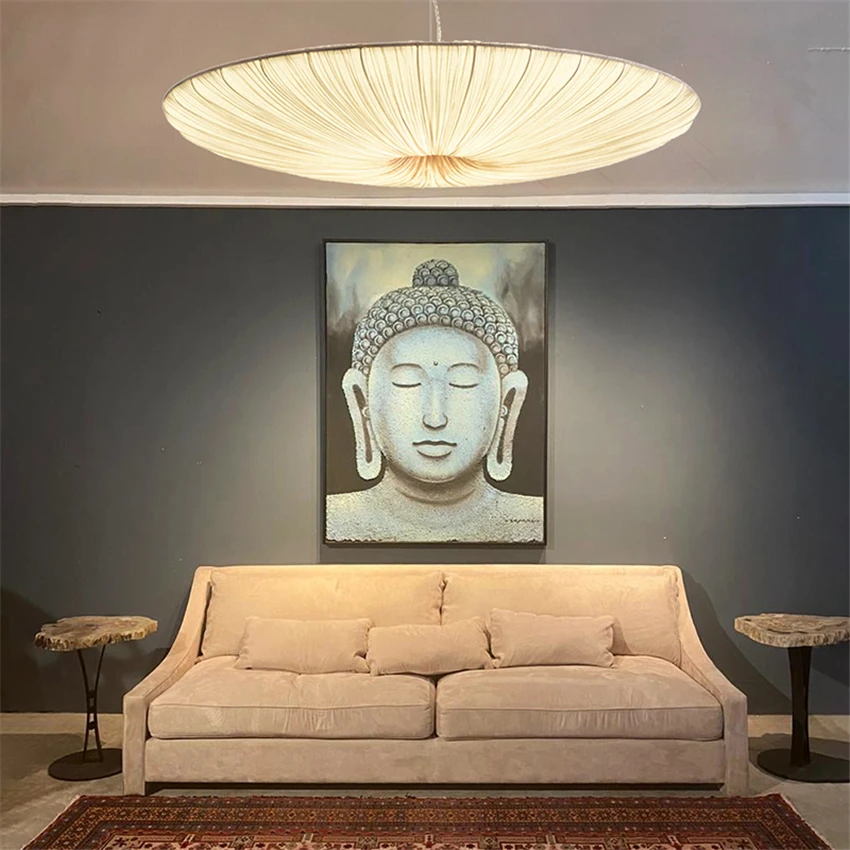 New Chinese beige fabric pendant lights modern art Japanese bedroom dining room Handcrafted decor hanging lamps fixtures