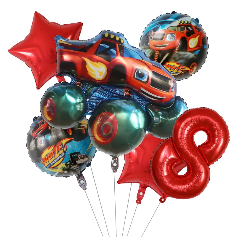 1set Blaze Monster Foil Balloons Cartoon Sports Car Number Ballons Birthday Party Decoration Machines Racing Racecar Kids Toy