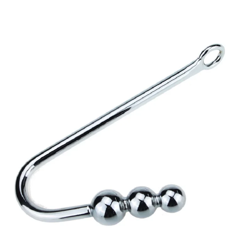 Length 245mm 170g large size stainless steel anal hook with 3 ball metal butt beads Pull ring hole dilator slave BDSM sex toy