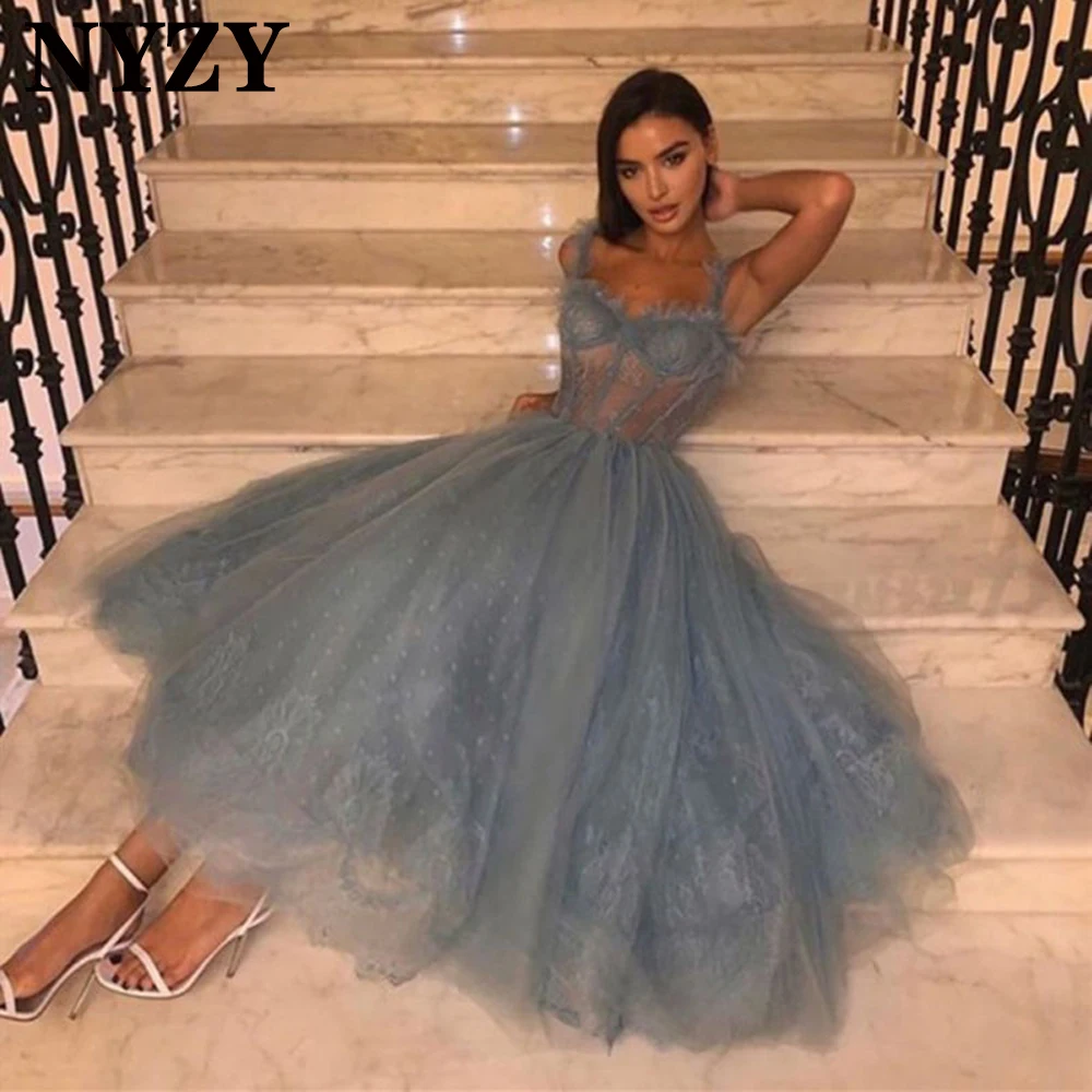 NYZY-elegante vestido de fiesta con lunares, vestidos cortos de tul de encaje para baile de graduación, vestidos de noche para fiesta de bienvenida, 2021