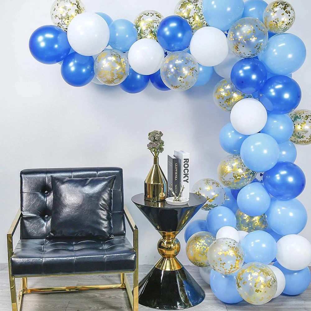 70 stücke 12 zoll Blau Weiß Goldene Luftballons Bogen Konfetti Set Charming Geburtstag Party Hochzeit Jahrestag Baby Dusche Dekoration