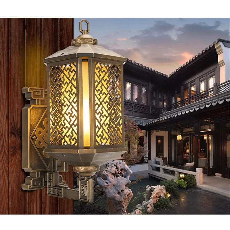 OUFULA Klassische Freien Wand Lichter Retro Bronze LED Wandlampen Lampe Wasserdichte IP65 Dekorative Für Home Veranda Villa