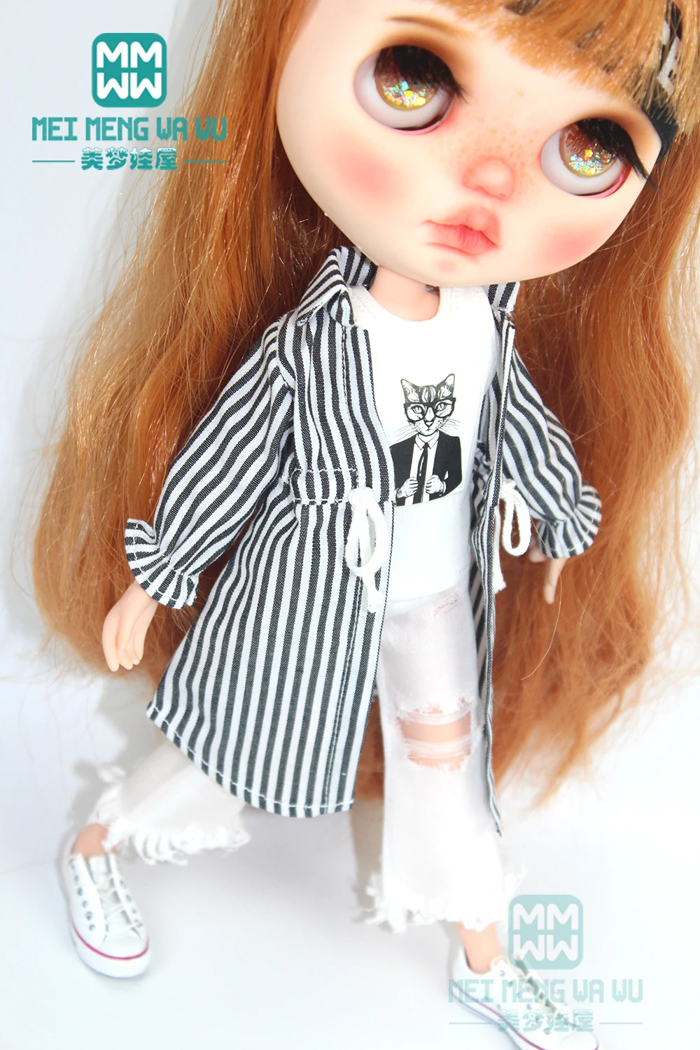 

1pcs Blyth Doll Clothes Shirt, ripped jeans, headband, socks for 28-30cm Blyth Azone OB22 OB24 doll accessories