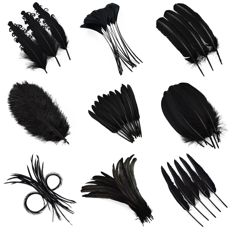 20Pcs/Lot Black Feathers for Crafts Ostrich Rooster Goose Feather Natural Pluma for DIY Handicraft Accessories Jewelry Creation