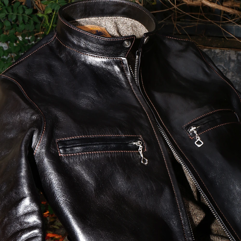 2022 Brand Luxury Cidu Popular J100 Tea Core Horsehide Jacket Slim Short Cool Rider Genuine Leather Coat Classic