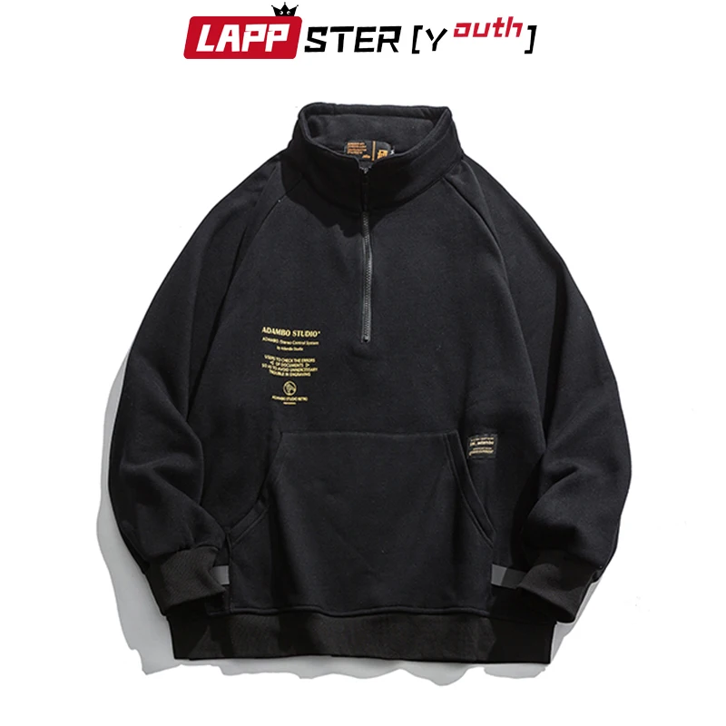 LAPPSTER-Youth Men Fleece Pocket Harajuku Hoodies 2024 Mens Oversized Streetwear Sweatshirts Korean Hoodie Hip Hop Black Clothes