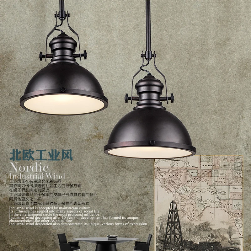 

Dia*32cm American industrial loft Vintage pendant lights for dining room iron black painted E27 Edison bulb home lamp