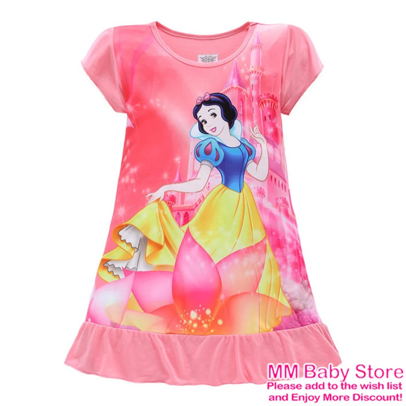 Summer New Cartoon Minnie Mouse Printing Sleepwear Snow White Girls Nightgowns Children Party Dresses Pajamas For Girls Dress