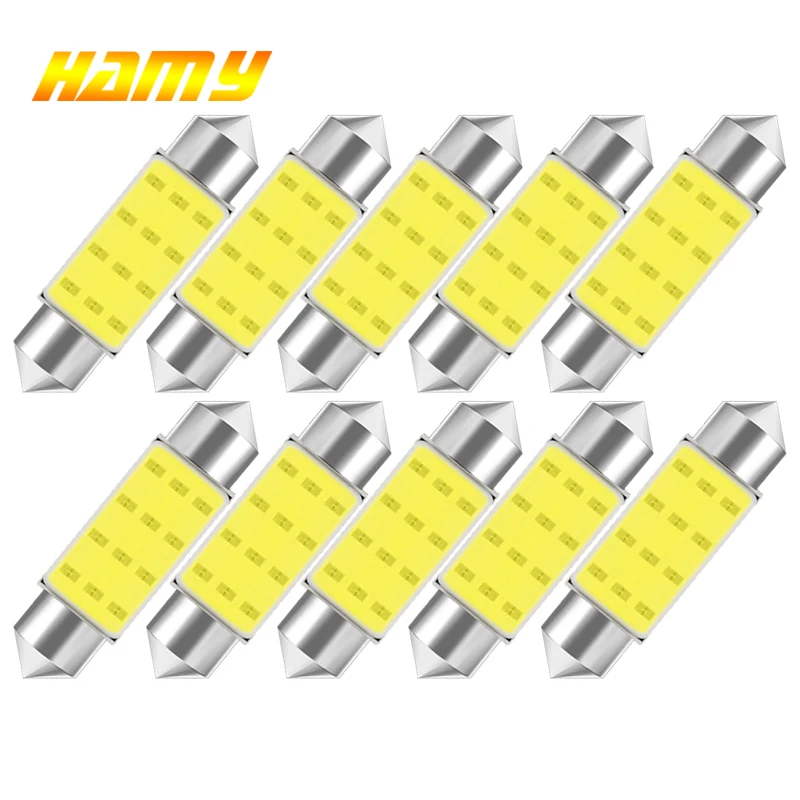 10 PCS C5W LED Bulb C10W Festoon 31/36/39/41/42mm 12V COB 7000K White Car Interior Dome Reading Lights Trunk License Plate Lamp