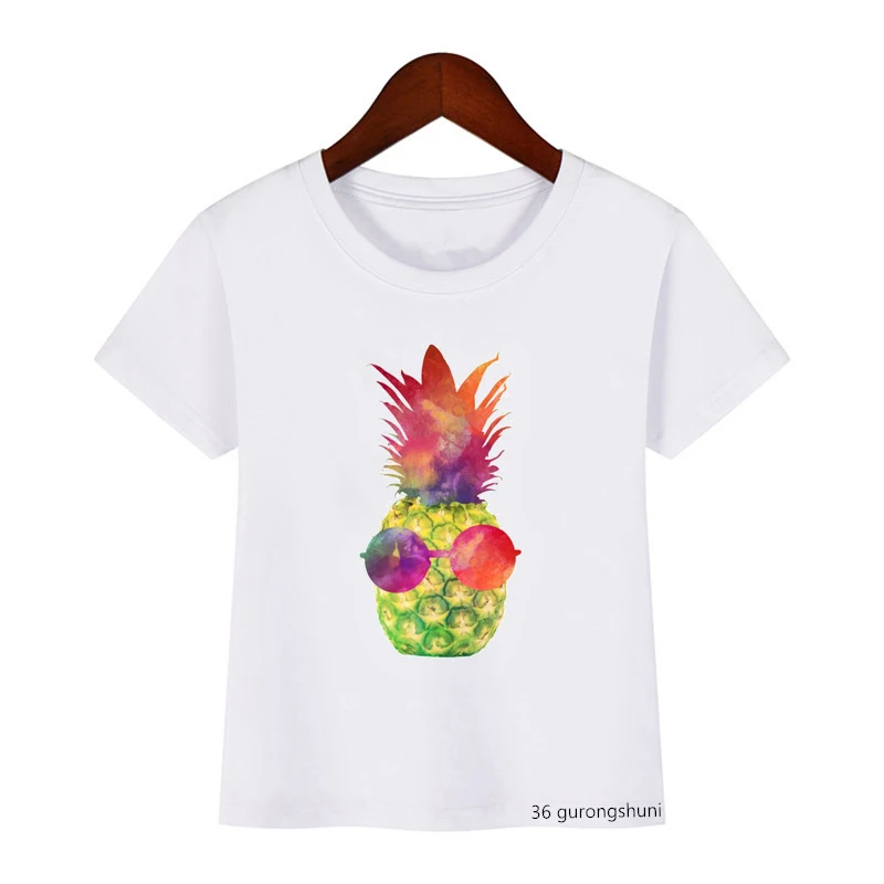 T-shirt for boys/girls funny cool pineapple graphic print with eyes. Kids t shirt baby birthday gift clothing tops for children