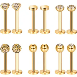 12PCS Stainless Steel Labret Piercing 16G Lip Ring Crystal Lip Helix Piercing Tragus Earring Cartilage Stud Body Pircing Jewelry