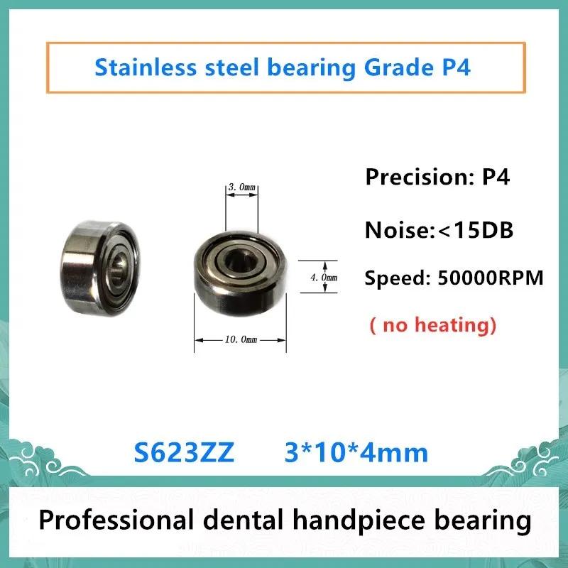 

20pcs Dental Handpiece bearing S623ZZ 3x10x4mm P4 stainless steel bearings Root canal 1:1 Bending machine 50000rpm no heating