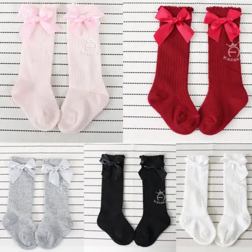 

0-4 Years Infant Baby Girls Knee High Stockings Cotton Bow Knee Tight Ribbon Set