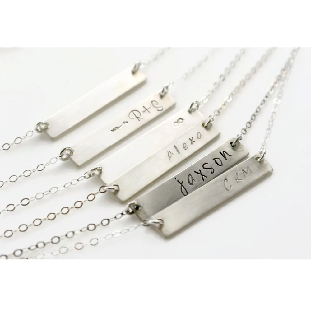 Name plate Necklace, Silver Bar Necklace, Initial Personalized Jewelry, Engraved Jewelry, Monogram Name Necklace, Wedding Gift