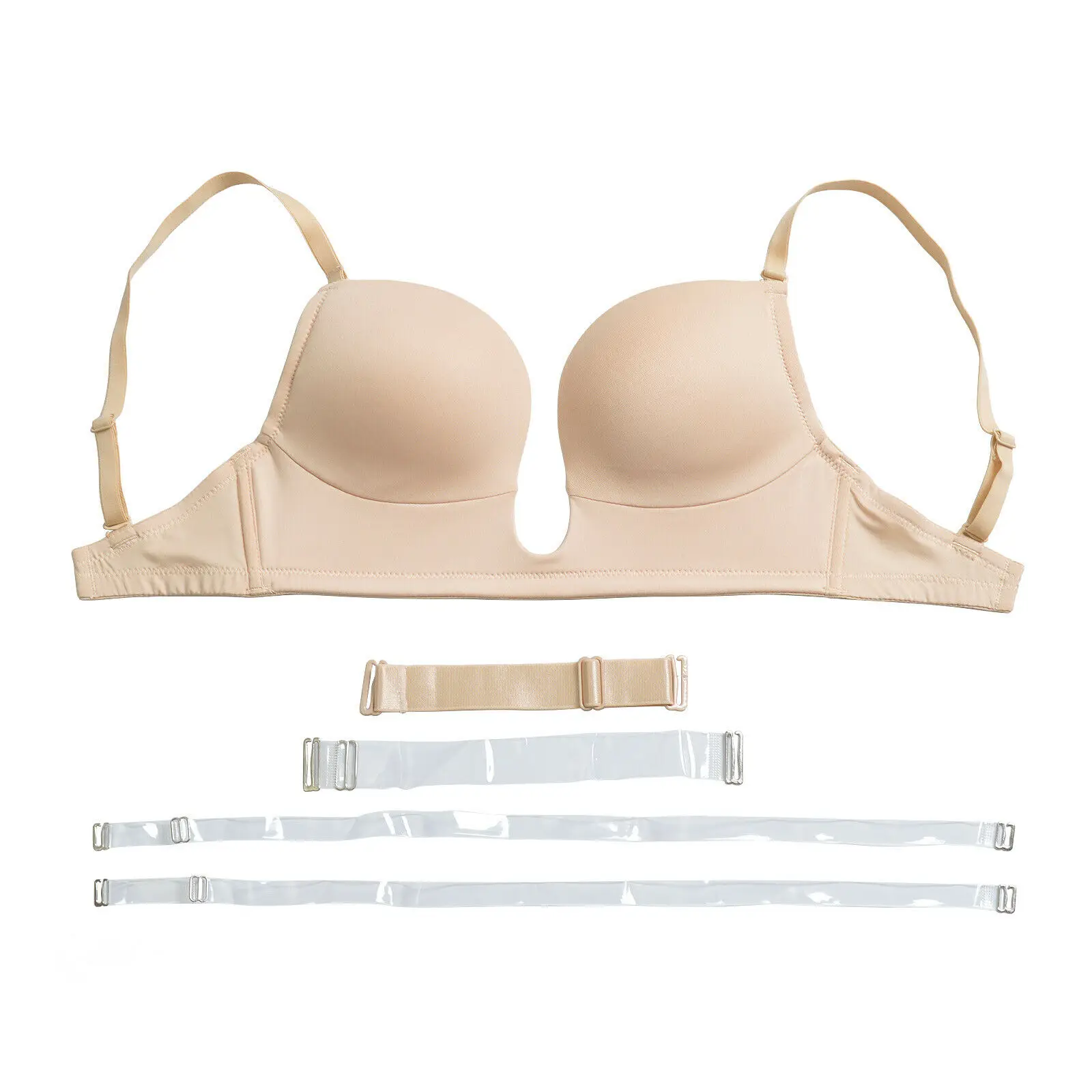 New Women Sexy Bras Deep V Plunge Push Up Padded Underwire Cross Backless Invisible Silicone Adjusted Bra