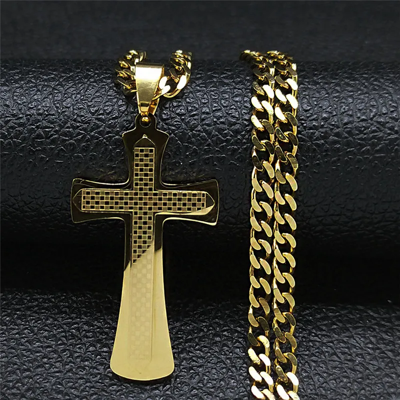 2024 Fashion Stainless Steel Cross Choker Necklace for Women/Men Gold Color Necklace Pendant Jewelry collar cruz N3447S05