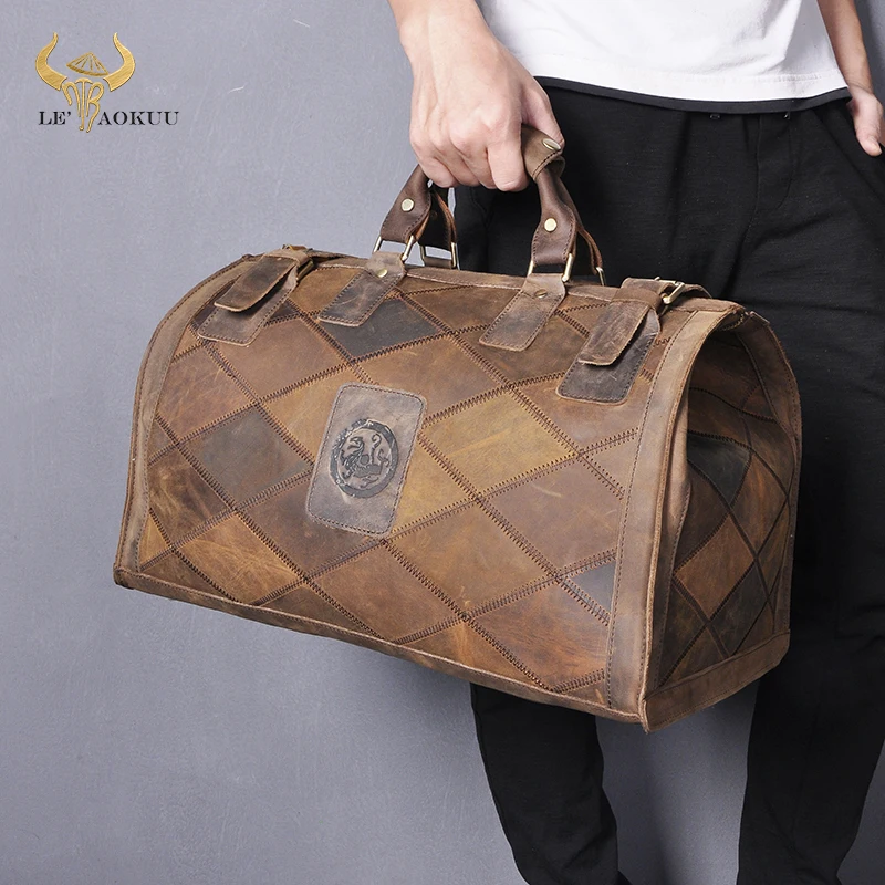 Natural Original Leather Male Larger Capacity Design Handbag Duffle Luggage Bag Vintage Travel Suitcase Tote Bag 8151