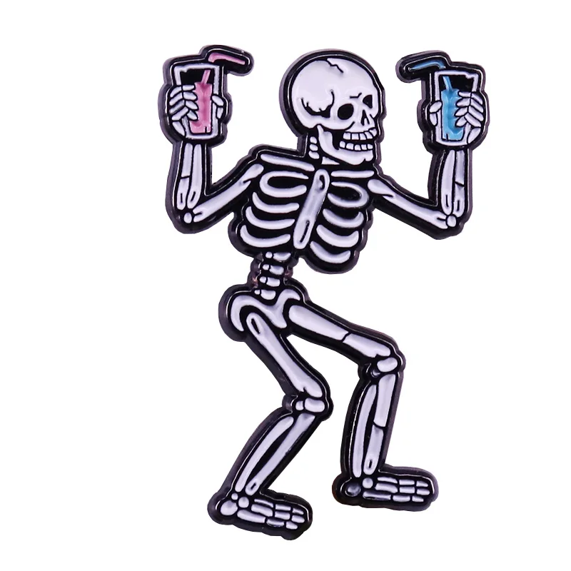 Skeleton bartender brooch cocktails creative Gothic Halloween party favor