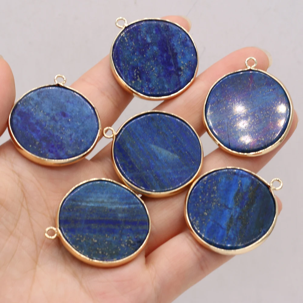 Natural Stone Gem Lapis Lazuli Round Pendant Handmade Crafts DIY Necklace Bracelet Earrings Jewelry Accessories Gift Making