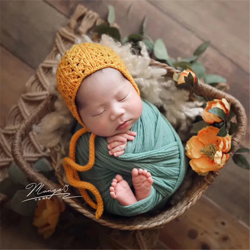 Newborn Props for Photography Natural Linen Weaving Double Barrel Bed Fotografia Infantil Baby Posing Sofa Handwoven Basket Boy