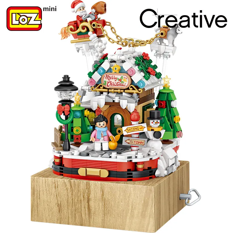 LOZ Christmas House Music Box Building Blocks Adult Highly Difficult Girls Puzzle Assembling Toys Christmas Gifts